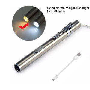 Portable Handy LED Pen Light Flashlight USB Rechargeable Dentist Nurse Torch with Stainless Steel Clip
