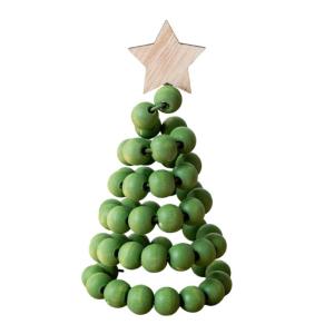 Miniature Christmas Tree Tabletop Ornament Wooden Beaded Christmas Tree Holiday Decoration For Mantels Dining Table