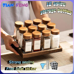 SHOP 12Pcs SET Bamboo Acacia Lid 4oz Glass Spice Jar Shaker Condiments Seasoning