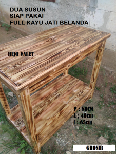 GROSIR meja dua susun full kayu jati belanda panjang 80cm lebar 40cm tinggi 65cm siap pakai