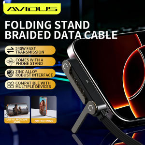 AVIDUS CB24C 240w Type-C Fast Charging 2-in-1 Foldable Phone Holder Braided Data Cable With Stand For Phone Tablet
