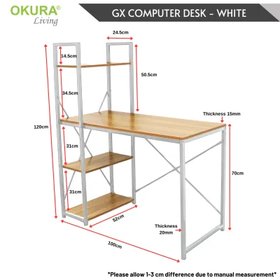 OKURA Modern Computer Laptop Desk Study Table With Book Shelf