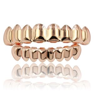 MUKANG Anti Slip Teeth Grillz Top Bottom Set Glossy Finish Eco-friendly Copper Teeth Jewelry Trendy Silver Teeth Grillz Caps Party
