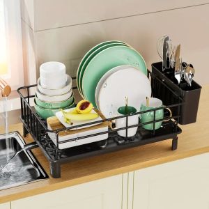 Rustproof Dish Drying Rack Kitchen Countertop Dish Rack Dish Drainer Organizer with Utensil Holder& Drain Board for Kitchen Sink2026