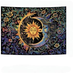 Ready stock sa local warehouseMysterious floral pattern sun and moon banner fabric for bedroom living room home wall decoration tapestry