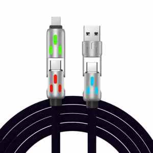 4 in 1 Multi Connectors Charger Rotating Elbow USB to Type-C Mobile Phone 240W Fast Charging Silicone Data Cable Adjustable Android