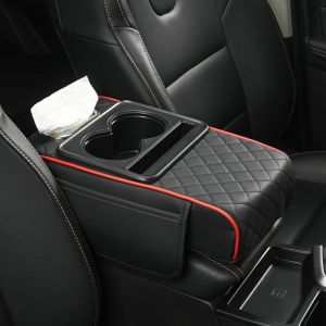 AKZDXE Portable Center Console Armrest Cushion Multifunctional PU Leather Armrest Pad Convenient Height Increasing Tissue Box Car