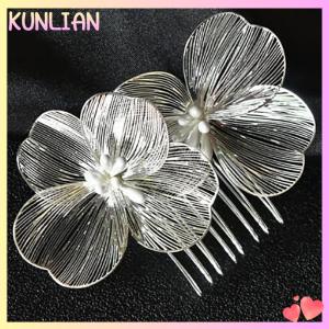 [KUNLIAN] Ancient Style Flower Hair Clip For Women Girls Wedding Hair Accessories Bride Wedding Hair Combs Bridesmaid Headpiece Gifts