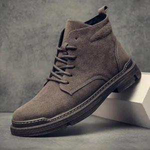 LAMALILI Mens Boots Korean Style All-Match Fashion Shoes Retro British Style Medium Heel Casual Boots#889