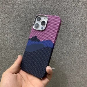 New 2026 Relief Carbon Mountain Case for iPhone 17 16 15 Pro Max Magnetic Hard PC Back Cover Camera Frame Protective Phone Shell