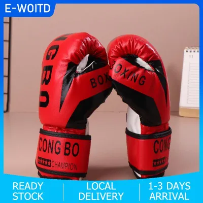 【E-WOITD】 Kids 6oz Professional Boxing Training Sparring Gloves PU Leather Kids Breathable Muay Thai Punching Karate Training Gloves