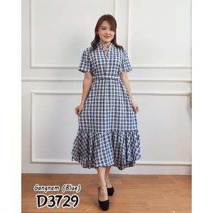 Mihar store / COD 3729 - Dress plaid motif kotak korean style casual lengan pendek summer dress / Dress wanita gangnam crinkle tartan kotak-kotak ikat rempel terbaru