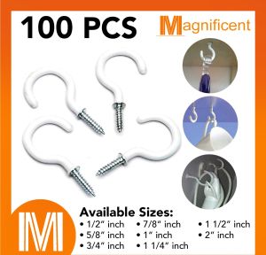 PVC Coated Cup Hook | Square Hooks | Screw Eye Ring (100 pieces) Self-Tapping