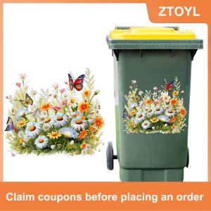 【ZTOYL】 Hoa Hướng Dương Thùng Rác Có Thể Dán Hoa Bánh Xe Thùng Rác Có Thể Dán Tự Dính Không Thấm Nước PVC Decals Cho Tường Phòng Tắm Trang Trí Nội Thất