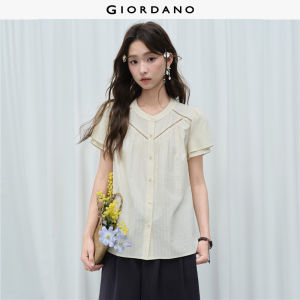 Giordano Women Striped jacquard double-layer short sleeve blouse Free Shipping 18346315