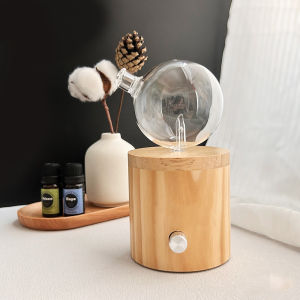 FLOWEROMA Wood &Glass Nebulizer Cylinder Aroma Diffuser for Essential Oil Spray Scent Diffuser with Colorful LED light Purify the air and remove odors
