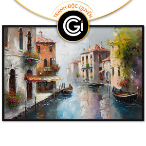 Tranh phong cảnh sơn dầu thành phố châu âu. Tranh treo tường tranh dán tường Canvas. CGI-263