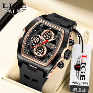 Lige Đồng hồ nam thời trang Chronograph Dây đeo Silicon đa chức năng quay số không thấm nước sáng đồng hồ xem ngày cho nam giới + Hộp