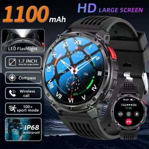 New 1100mAh Battery Outdoor Sport SmartWatch Men LED Flashlight Message Push Heart Rate IP68 Waterproof Wireless Call Smartwatch