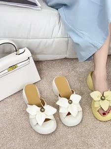 [Free Shipping] New Spring/Summer Womens Sandals with Round Toe Bowknot Chunky High Heel Thick Sole Retro Style Suitable for Outdoor Wear