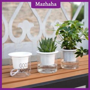 Mazhaha Lazy Hydroponic Flower Pot Automatic Water-Absorbing Flowerpot Transparent Double Layer Plastic Self Watering Planter Office