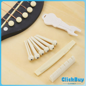 ClickBuy ชุดพลาสติก กีต้าร์โปร่ง นัทบน หย่องล่าง หมุดพิน สีขาว Guitar accessories