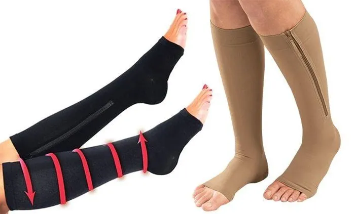 Black - XXL) Unisex Compression Zip Sox Socks Zipper Leg Support Open Toe  Knee Stockings