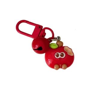 Cheerful Bite Apples Charm Keychain Sturdy Resin Key Ring With Built In Bell For Daily Use Or Gifting