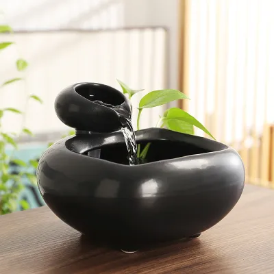 Small Flowing Water Wealth-Attracting Decor - Desktop Fountain for Living Room Coffee Table Office Feng Shui Wheel Ornament with Circulating Water