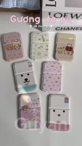 Gương trang điểm mini bọc da PU hoạt tiết hoạt hình bé gấu dể thương gấp gọn tiện lợi mang đi chơi hay du lịch