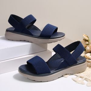 [Free Shipping] Plus-Size WomenS Sandals 2026 Summer Collection Flat-Soled Wedge-Heeled Thick-Soled Open-Toe Elastic Strap Roman-Style Sandals