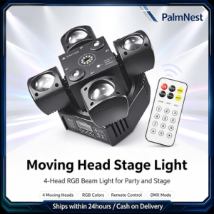 4 Arm Mini Moving Head Light 3‑in‑1 LED RGBW Beam Red Green Laser Strobe DMX Sound Control for DJ Disco Party Bar