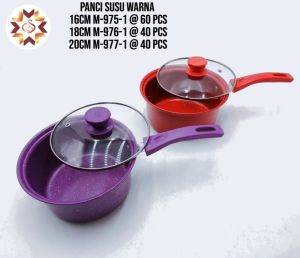 PANCI MILK POT PANCI SUSU WARNA 16CM & 18CM TUTUP KACA / PANCI SUSU ANTI LENGKET / PANCI MPASI REBUS ENAMEL