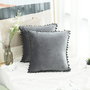 【SG】Soft Velvet Throw Pillow Cover Pompom Decorative Pillowcase Solid Soft Cushion Covers for Couch Sofa Bedroom