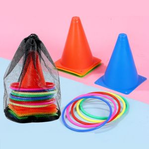 JIYAN2866 Plastic Ice Cream Cone Hoop 6 Cones + 10 Hoops With Storage Mesh Bag Sports Toss Toy Portable Color Random Throwing Hoop Toy