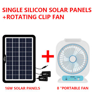 Nss 8" portable desk fan solar with electric fan sale with rechargeable led light 3 speeds with solar panel