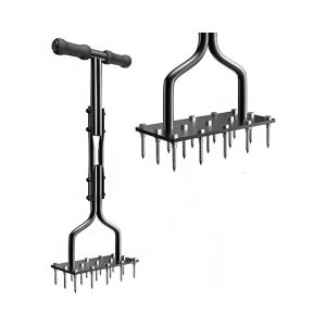Lawn Pointed Aerator Tool Courtyard Manual Air Aerator Standing Grass Hole Drilling Garden Soil Plow Gardening Tool With 15 Pointed Nails And Iron Orchard Pine Grass Aerator With Double Tube Handle T-Shaped Handle