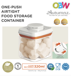 Autumnz One-Push Airtight Food / Milk Powder / Formula Powder / Snack Storage Container (Rectangle / Round) (320ml-2300ml) Clear/Tinted Brown (Autumnz Airtight Milk Powder Container)