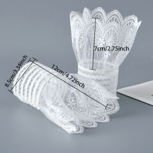1Pair Detachable Cuffs Lace Flower Mesh Fake Flared Sleeves Ruched False Cuffs Sweet Decoration Sweater Blouse Wrist Warmers