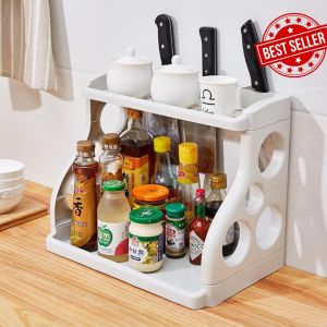 2 Tier Spice Rack for Kitchen Cabinet and Work Top Organizer Condiments Rack