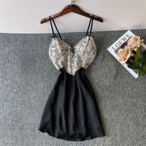 Hormones 🌜🌜 เดรสผ้าซาติน ดูผ่าน ชุดนอนใส่สบาย เดรส ซาติน เย็บปักถักร้อย เว้าหลัง ส่งไว พร้อมส่งจากไทย(H9262)