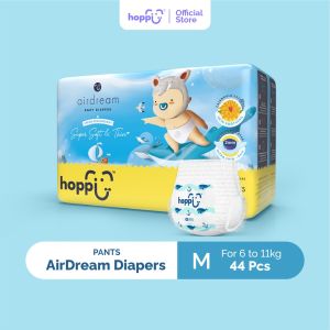 HOPPI Airdream Baby Diaper Pants - Twin Pack (with HOPPI Baby Wet Wipes 80s x 1)