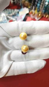 South Sea Pearl Look Alike High Quality Non Tarnish Stainless Silver Stud Yellowish Majestic Pearl Earrings 10mm Pang Social na Pang Forever pa