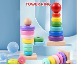 SNI Mainan Ring Donat Susun Anak Bayi Balita Bahan Kayu Edukasi Puzzle Tower Donut Wooden Pazel Kids Toys (S-09)