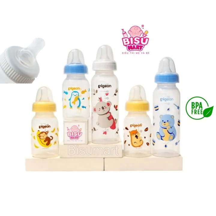 Bình sữa Pi.geon PP Tiêu chuẩn Bình sữa cổ hẹp Họa Tiết hình thú 120ml 240ml Bình có vỏ hộp