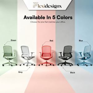 Flexidesignx RAINSIT Series Office Chair Colorful Modern Wide Adjustable Armrest Hidden Mechanism in Green Grey Red Black Blue for Home Office Use
