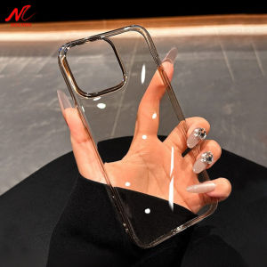 Full Transparent PC Case for iPhone 16 Pro Max 15 Plus Ultra Thin Gold Crystyal Cover for iPhone 13 12 14 15 Pro Max 16 Plus