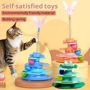 Cat Toy Cat Tower Ball Track Cat Tower Turntable Four-layer Turntable Spinning Ball Round Track Ball Funny Mainan Kucing Detachable Pet Cat Toy