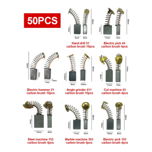 50pcs Heavy-Duty Carbon Brush with Metal Bases - for Drills Sanders Grinders Motors - Durable Motor Repair Parts Kit