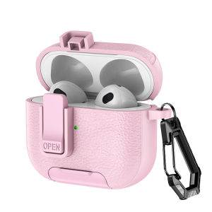 Sanptoch Compatible with AirPods 4th / Pro3 / Pro2 / 3rd Gen Leather Case For Automatic Lock with Phone Stand & Cleaning Kit For Airpods Pro / 2 / 1 Military Shockproof Full Cover with Lanyard